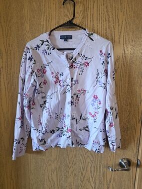 Karen Scott Light Lavender Floral Button-Down Top